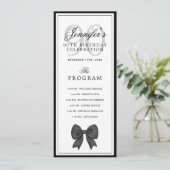 Elegant Black Bow 90th Birthday Program + Menu  Einladung (Stehend Vorderseite)