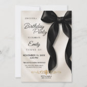 Elegant Black Bow Birthday Invitation Einladung (Vorderseite)
