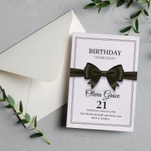 Elegant Black Bow Birthday Invitation
