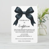 Elegant Black Bow Birthday Invite - Black Stripe Einladung (Stehend Vorderseite)
