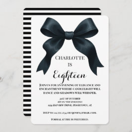 Elegant Black Bow Birthday Invite - Black Stripe Einladung