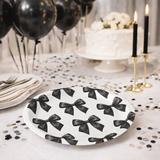 Elegant Black Bow Birthday Pappteller