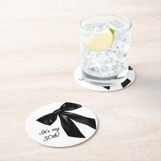 Elegant Black Bow Birthday Party Coasters Runder Pappuntersetzer (Vor Ort)