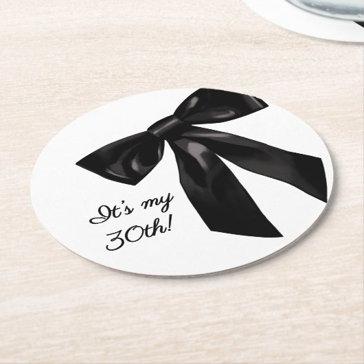 Elegant Black Bow Birthday Party Coasters Runder Pappuntersetzer (Angewinkelt)