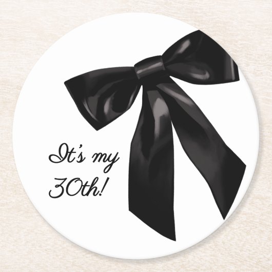 Elegant Black Bow Birthday Party Coasters Runder Pappuntersetzer (Vorderseite)