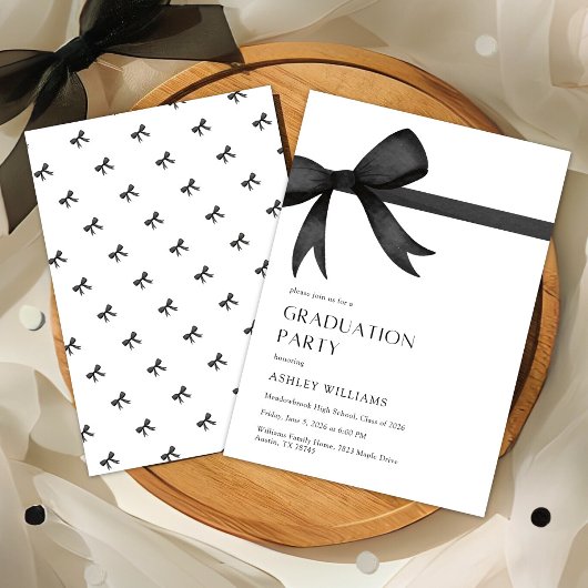 Elegant Black Bow Graduation Party Einladung