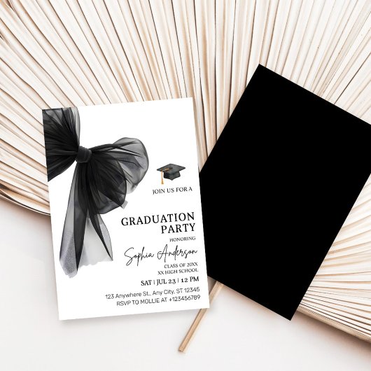 Elegant Black Bow Graduation Party Einladung