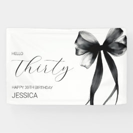 Elegant Black Bow Hello Thirty 30th Birthday Party Banner