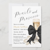 Elegant Black Bow Pearls Bridal Shower Invitation Einladung (Vorderseite)