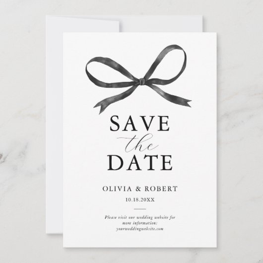 Elegant Black Bow Save The Date (Vorderseite)