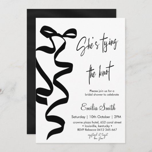 Elegant Black bow tying the knot bridal shower Einladung (Vorne/Hinten)