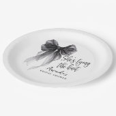 Elegant Black Bow Tying The Knot Bridal Shower Pappteller (Schrägansicht)