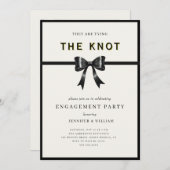 Elegant Black Bow Tying the knot Engagement Party Einladung (Vorne/Hinten)