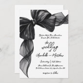 Elegant Black Bow Whimsical Wedding Einladung (Vorne/Hinten)