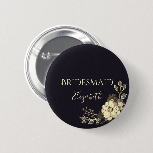 Elegant Black Bridesmaid Button (Vorne & Hinten)