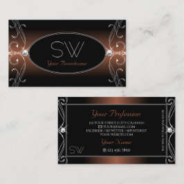 Elegant Black Brown Verziert Sparkle Jewels Monogr Visitenkarte