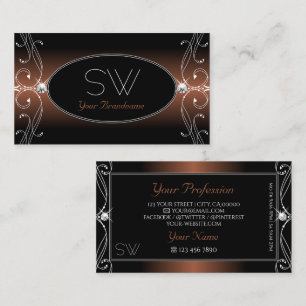 Elegant Black Brown Verziert Sparkle Jewels Monogr Visitenkarte