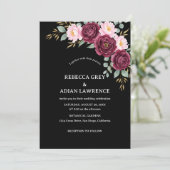 Elegant Black & Burgundy Pink Floral Wedding  Einladung (Stehend Vorderseite)