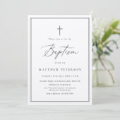 Elegant Black Calligraphy Baptism Invitation Einladung (Stehend Vorderseite)