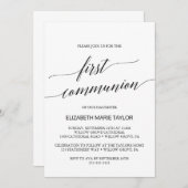 Elegant Black Calligraphy First Communion Einladung (Vorne/Hinten)