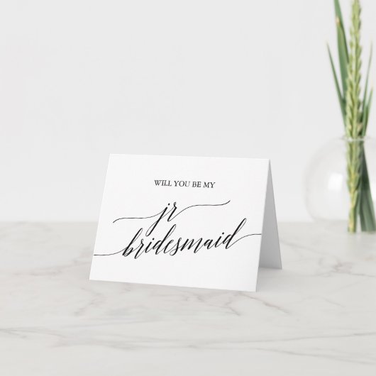 Elegant Black Calligraphy Jr Bridesmaid Vorschlag Karte (Vorderseite)