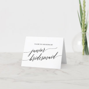 Elegant Black Calligraphy Junior Bridesmaid Dankeskarte