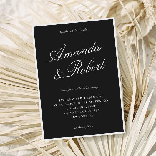 Elegant Black Calligraphy Old Money Wedding Einladung