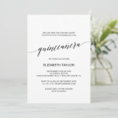 Elegant Black Calligraphy Quinceañera Einladung (Stehend Vorderseite)