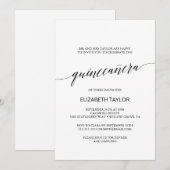 Elegant Black Calligraphy Quinceañera Einladung (Vorne/Hinten)