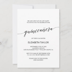 Elegant Black Calligraphy Quinceañera Einladung