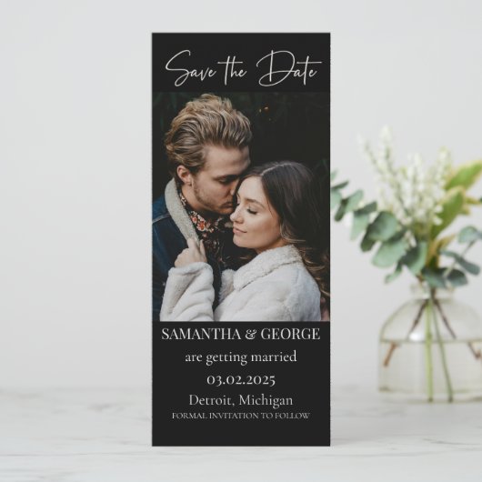 Elegant Black Calligraphy Save the Date Einladung (Stehend Vorderseite)