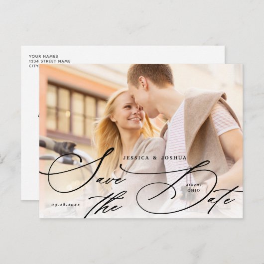 Elegant Black Calligraphy Save the Date Postkarte (Vorne/Hinten)