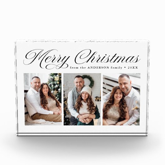 Elegant Black Calligraphy Script Frohe Weihnachten Fotoblock (Vorderseite)