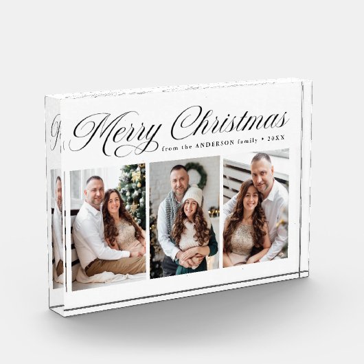 Elegant Black Calligraphy Script Frohe Weihnachten Fotoblock (Links)