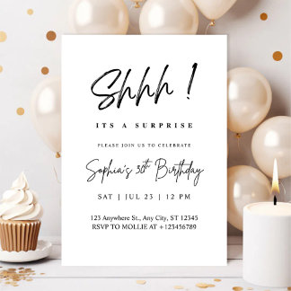 Elegant Black Calligraphy Surprise Party Einladung