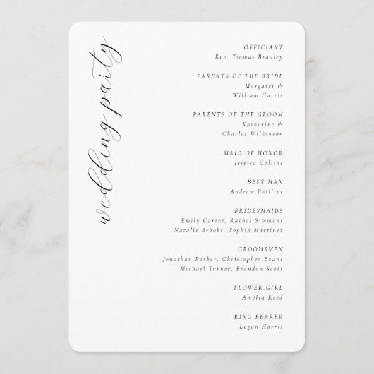 Elegant Black Calligraphy Wedding Ceremony Programm (Rückseite)