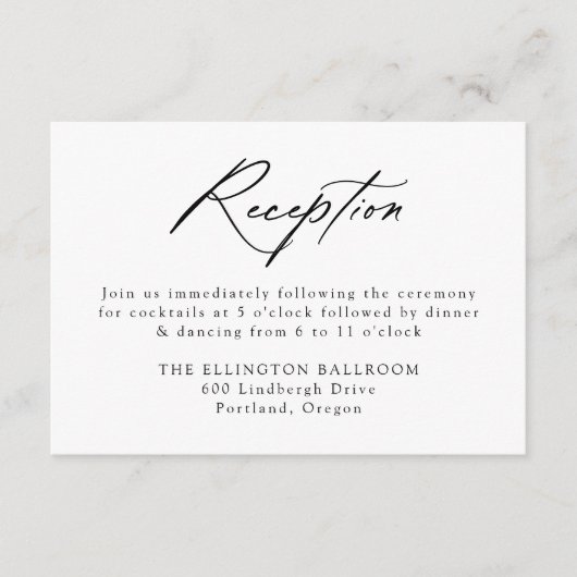 Elegant Black Calligraphy Wedding Reception Begleitkarte (Vorderseite)