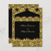 elegant black card gold star flower einladung (Vorne/Hinten)