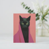 Elegant Black Cat in Pink Postkarte (Stehend Vorderseite)