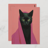 Elegant Black Cat in Pink Postkarte (Vorne/Hinten)