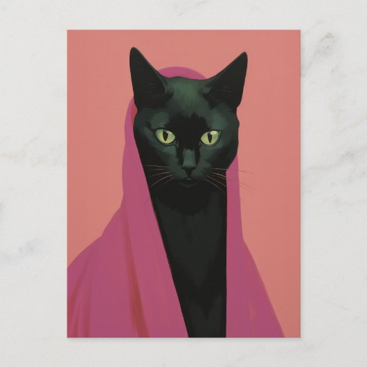Elegant Black Cat in Pink Postkarte (Vorderseite)