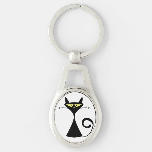 Elegant Black Cat Minimalist Art Schlüsselanhänger (Vorderseite)