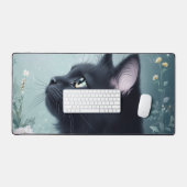 Elegant Black Cat Teal Mint Mystical Garden Schreibtischunterlage (Tastatur & Maus)