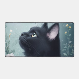 Elegant Black Cat Teal Mint Mystical Garden Schreibtischunterlage