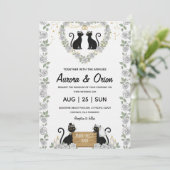 Elegant black cat wedding invitation einladung (Stehend Vorderseite)