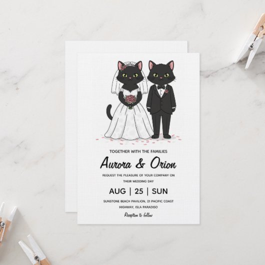 Elegant black cat wedding invitation einladung (Vorderseite/Rückseite Beispiel)