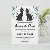 Elegant black cat wedding invitation einladung (Stehend Vorderseite)