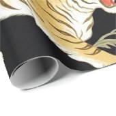 Elegant Black Chinoiserie Tiger and Peony Pattern Geschenkpapier (Rolleneckpunkt)