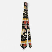 Elegant Black Chinoiserie Tiger and Peony Pattern Krawatte (Vorderseite)