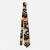Elegant Black Chinoiserie Tiger and Peony Pattern Krawatte (Rückseite)